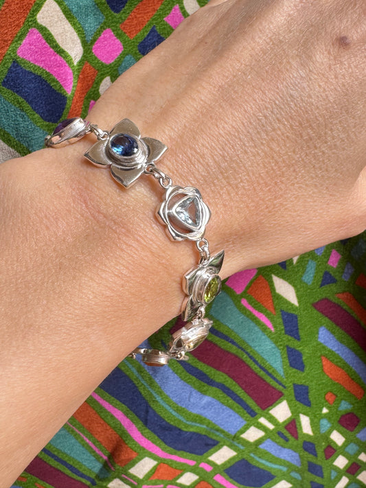 925 Silber Armband 7 Chakra-Steine B38