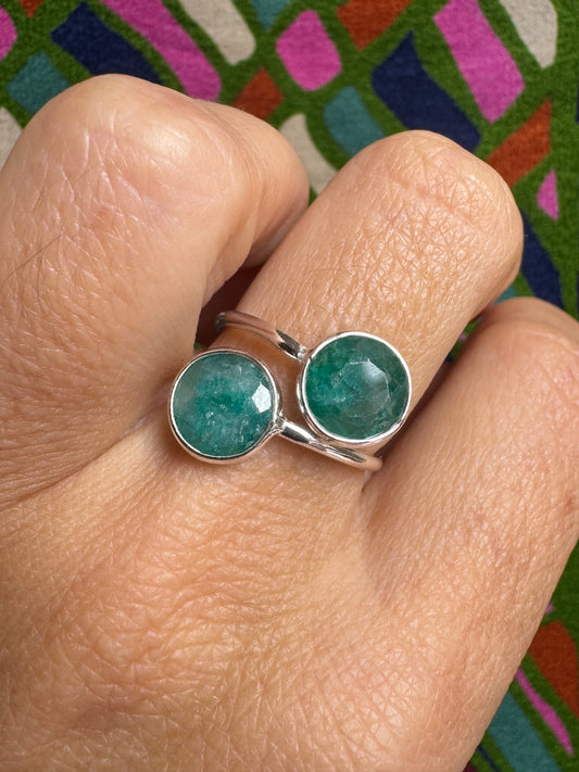 925 silver ring with adjustable emerald root, size 12.5-
