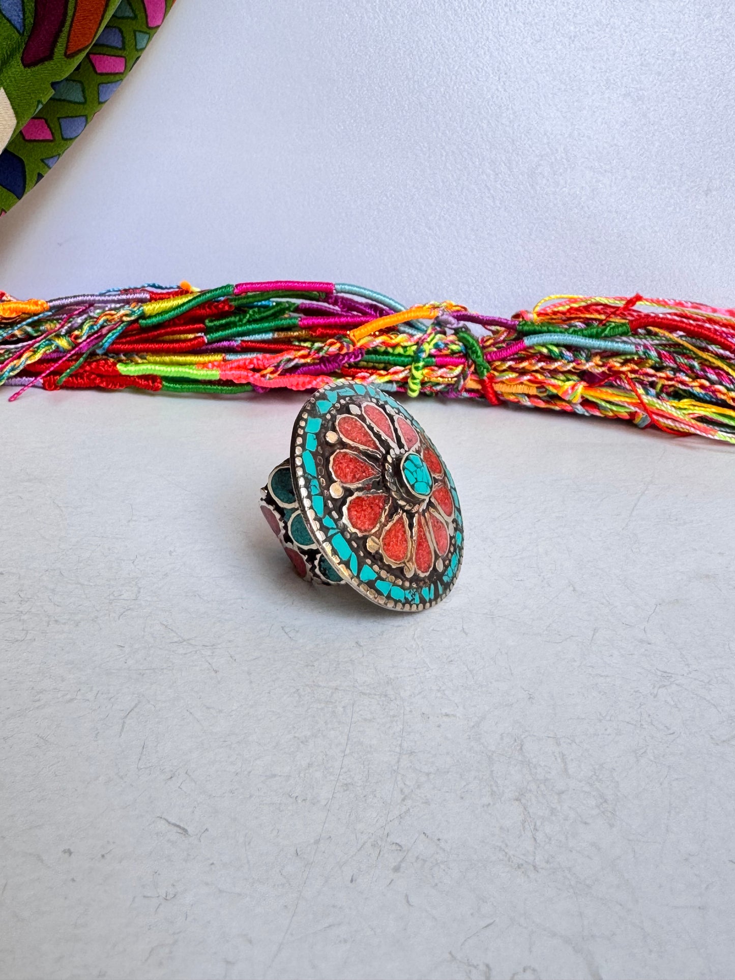 Anello nepalese mosaico vintage misura 22 regolabile