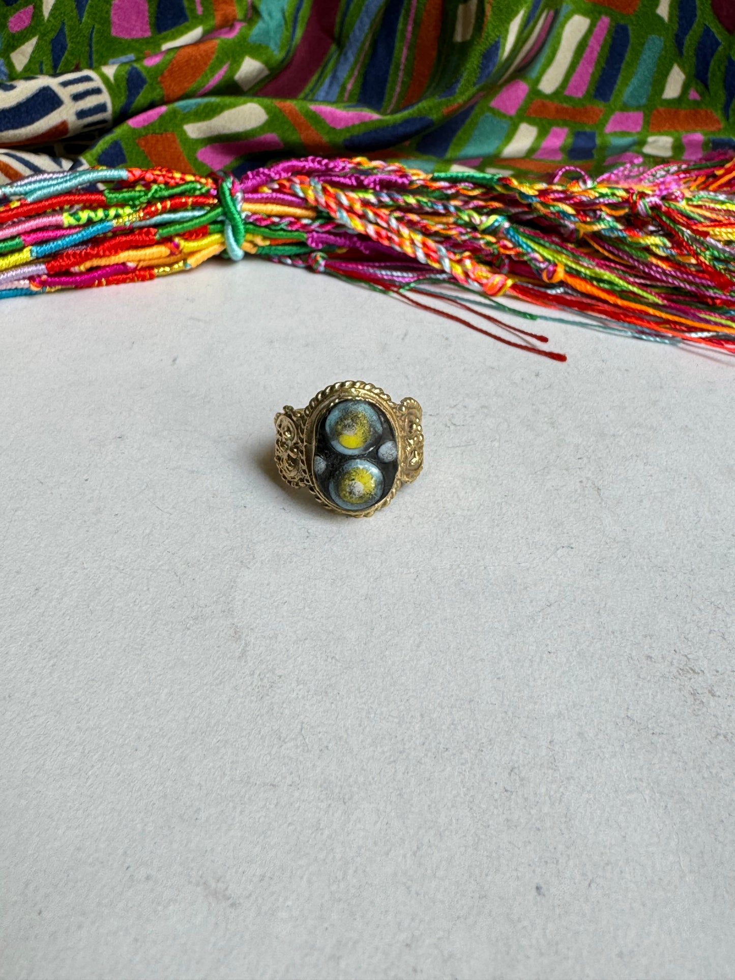 Antique vintage painted ceramic ring