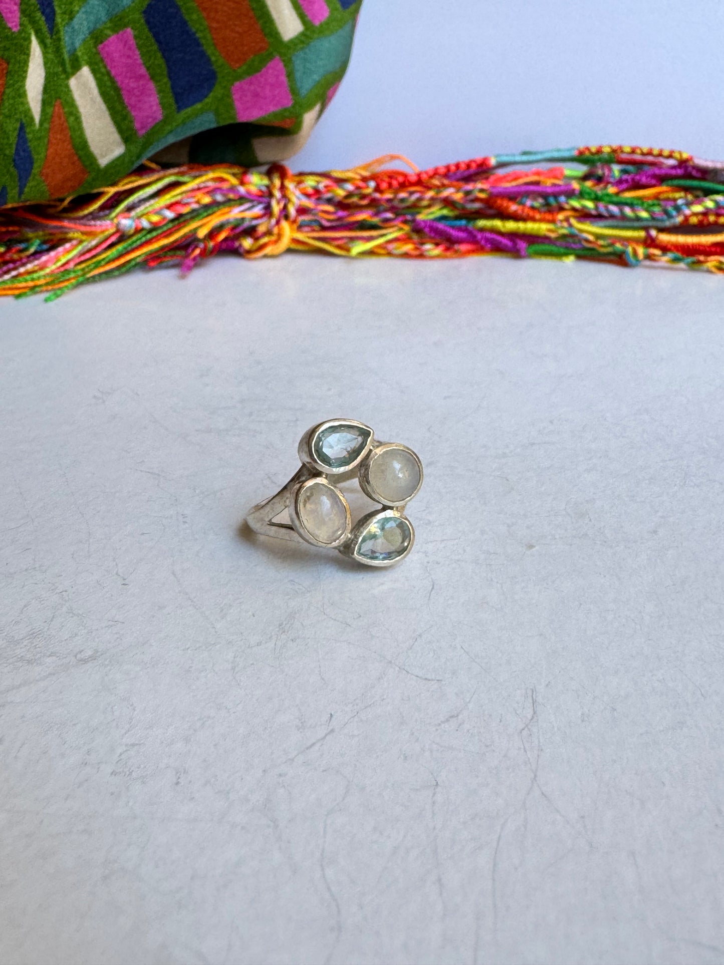 Anello argento 925 acquamarina e pietra di luna arcobaleno misura 19 - MP7