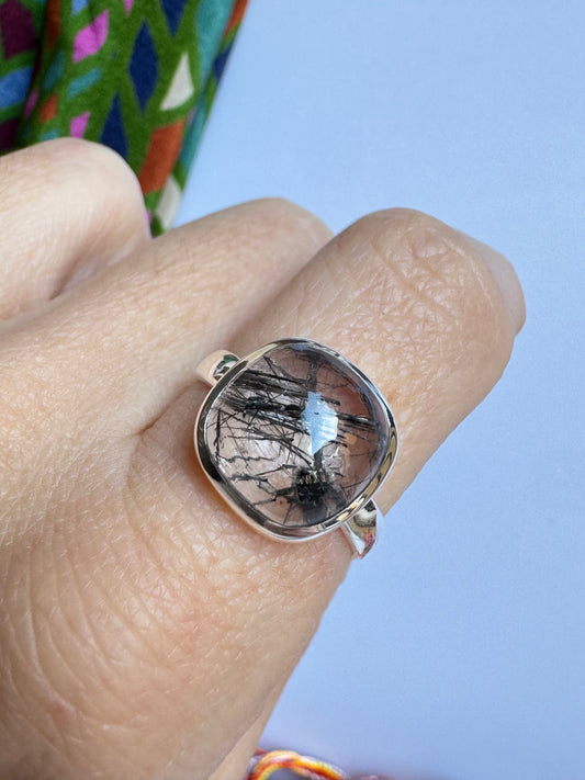 Anello argento quarzo tormalinato misura 20/21- Z2