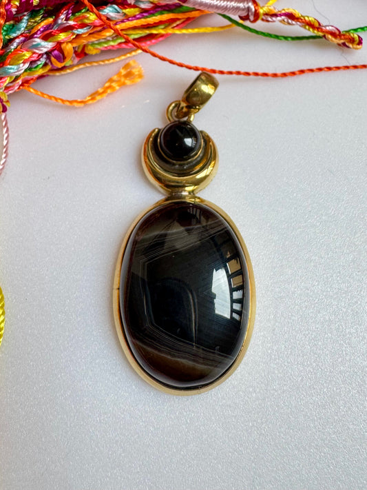 Boho gold plated black onyx pendant