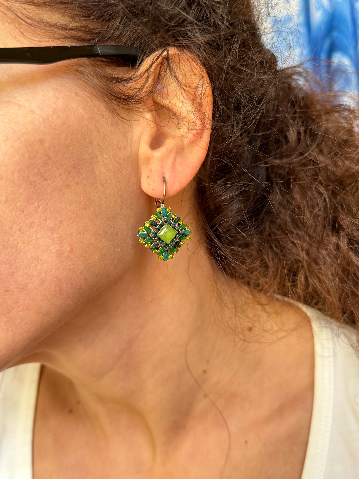 Green golden earrings