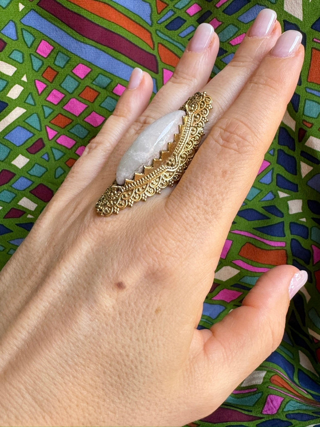 Golden moonstone boho ring