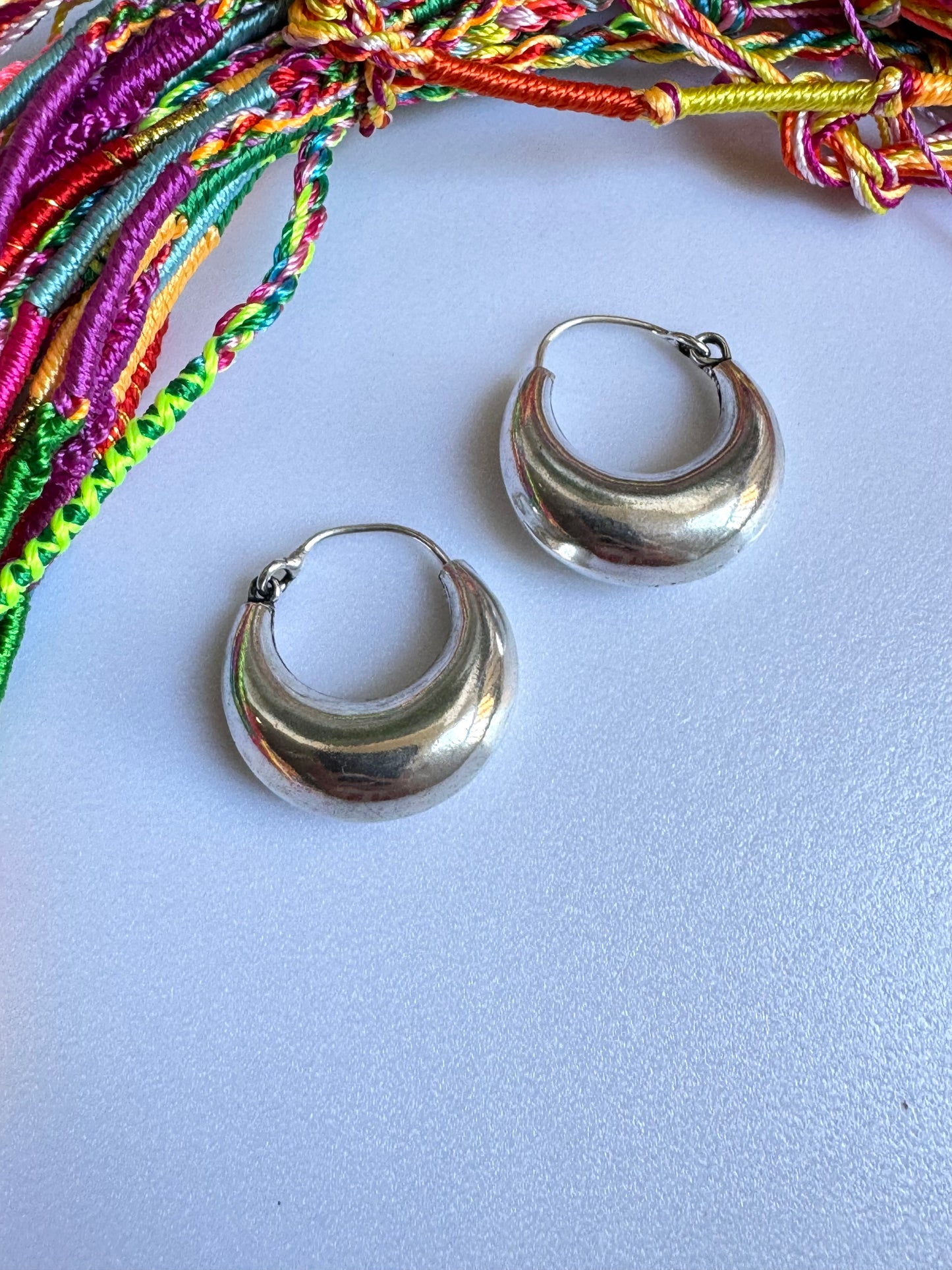 Medium Domed Silver Boho Earrings