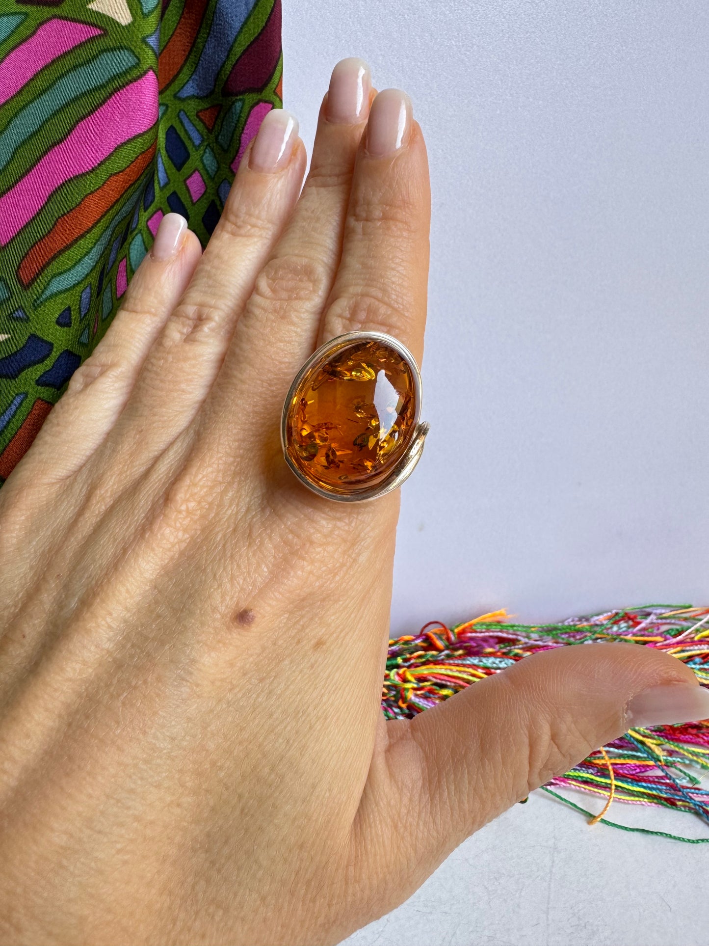 Anello argento 925 ambra misura 18 regolabile 36AMB
