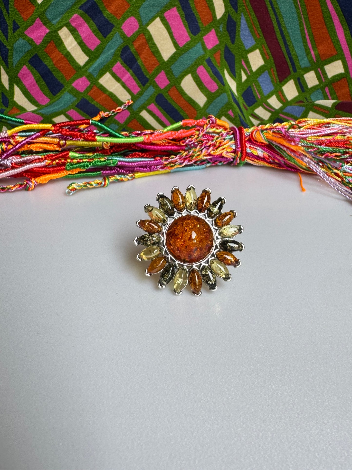 925 silver amber ring size 19 adjustable 45A
