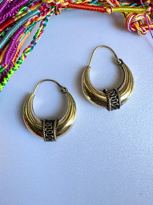 Tribal Gold Boho Earrings Domed