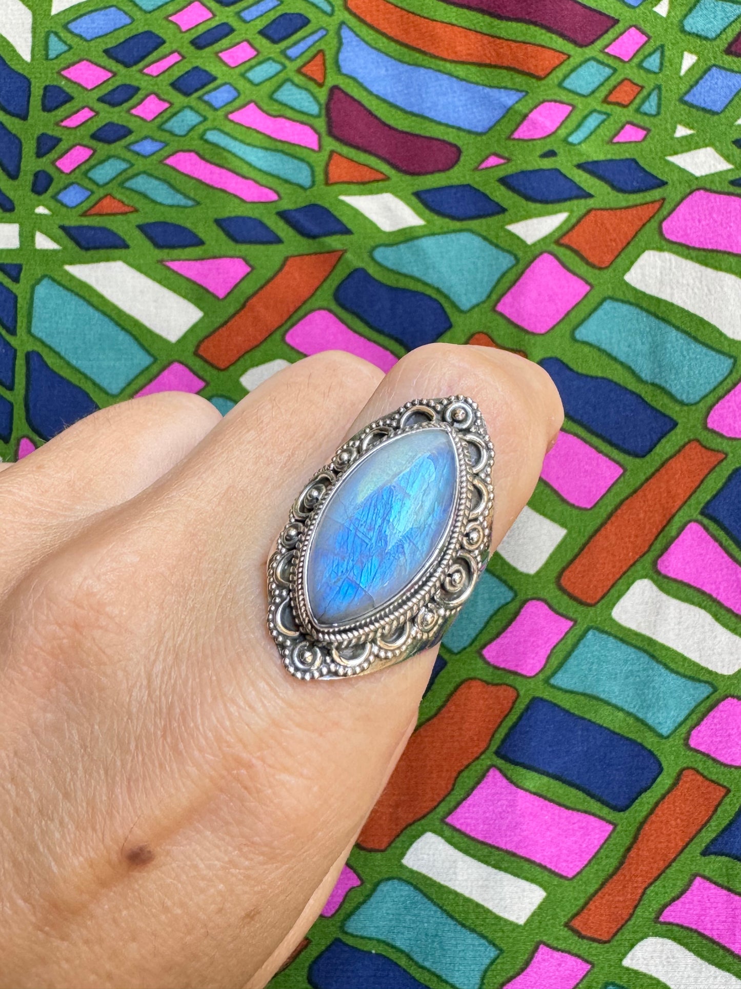 925 silver ring Rainbow moonstone T50