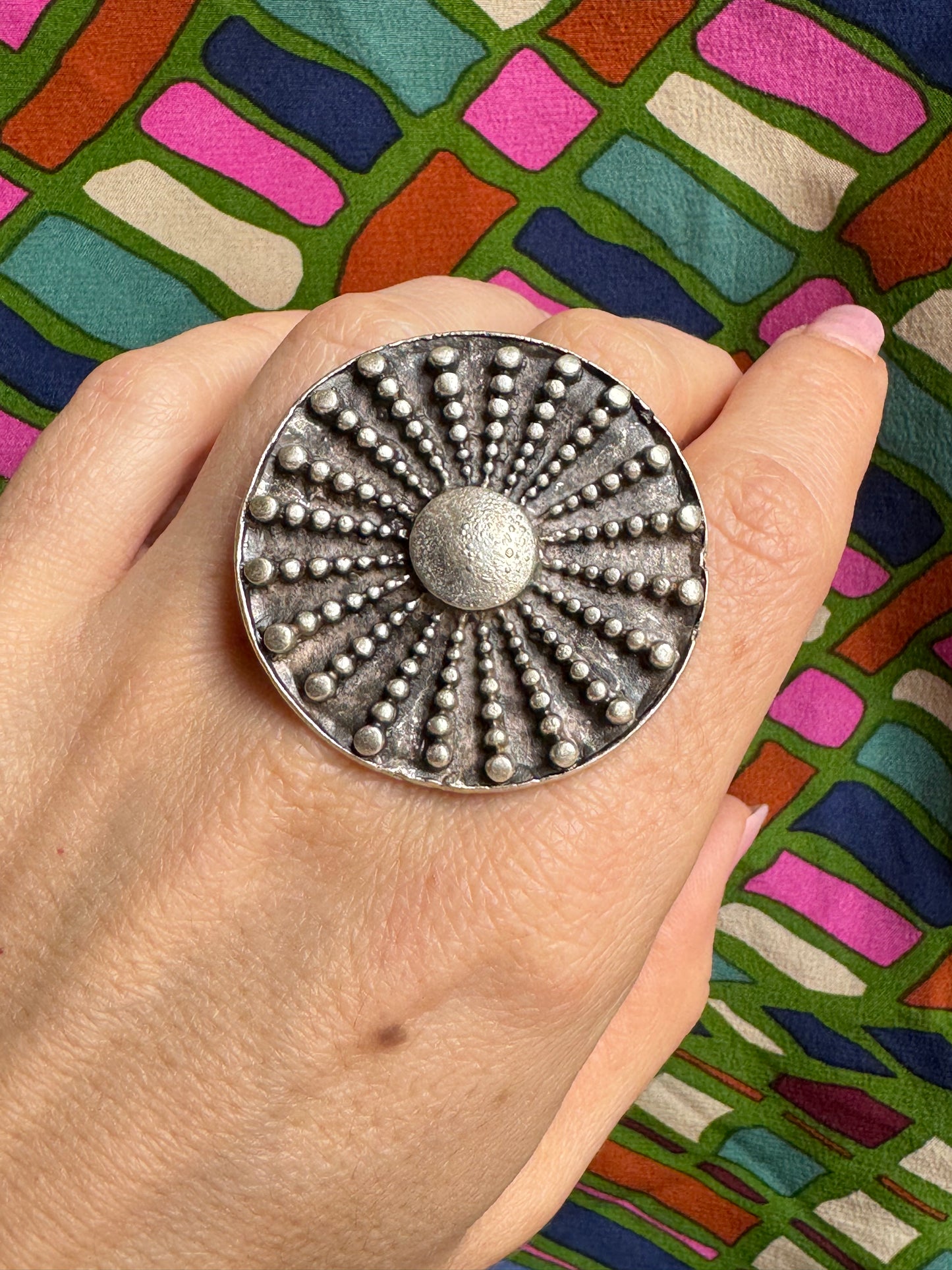 Silver zamak spoked ring