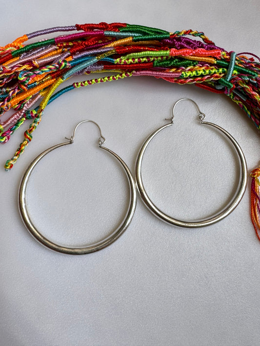 Silver boho earrings with large smooth circles