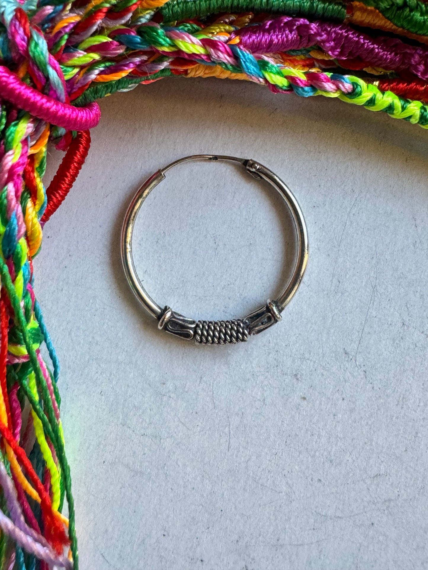 Single boho hoop earring in 925 silver