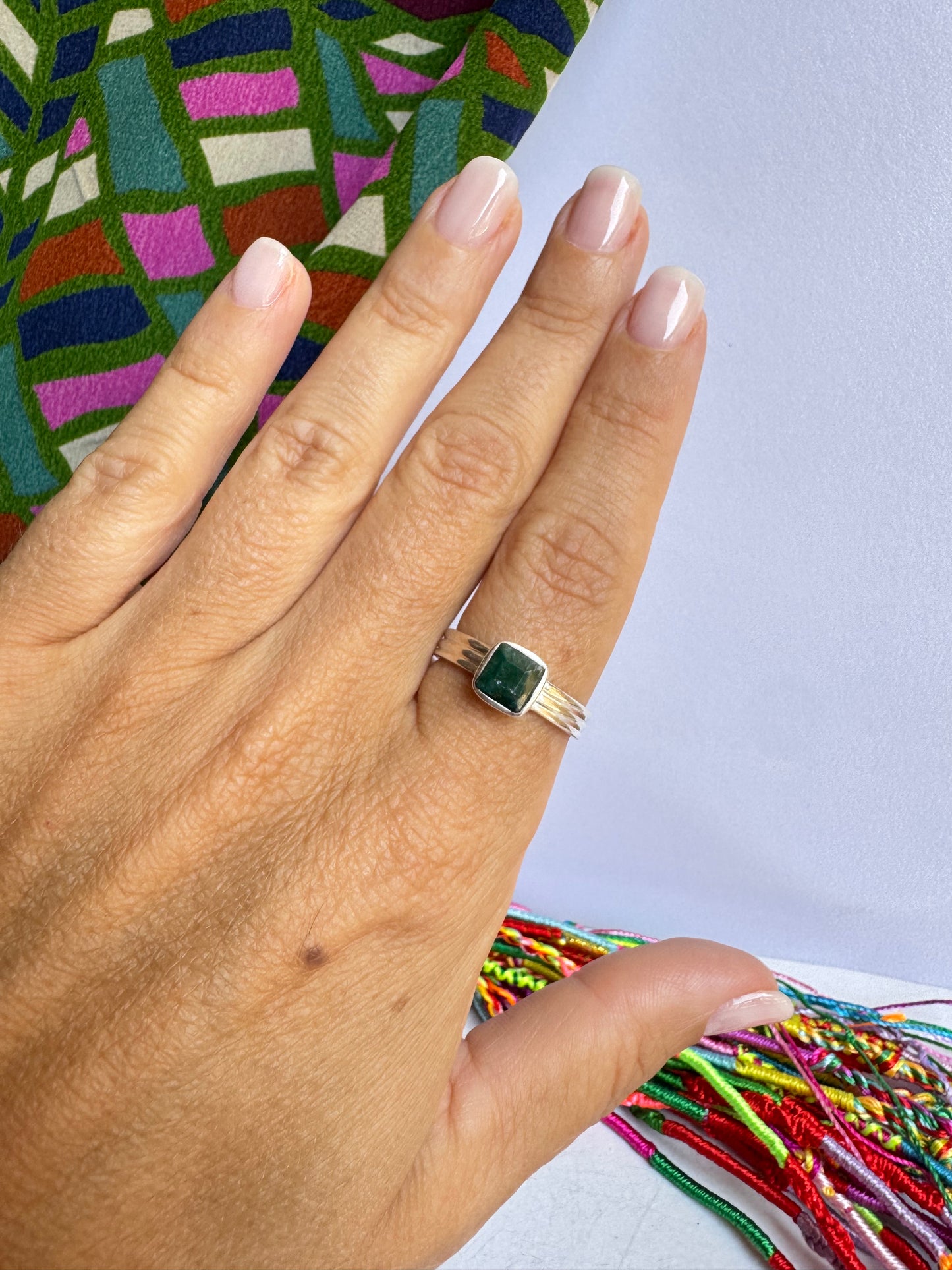 Anello argento 925 diaspro verde misura 17/18 - 25UM