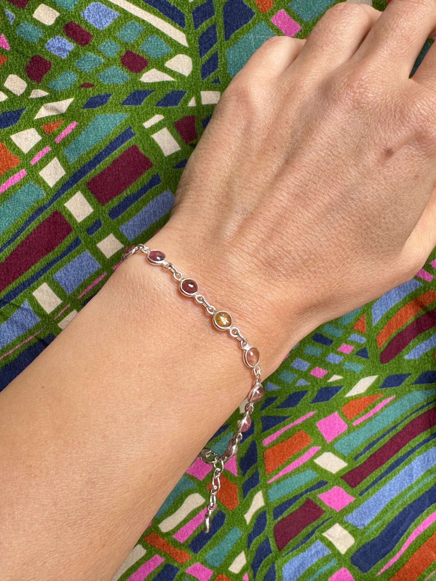 925 silver bracelet tourmalines B42