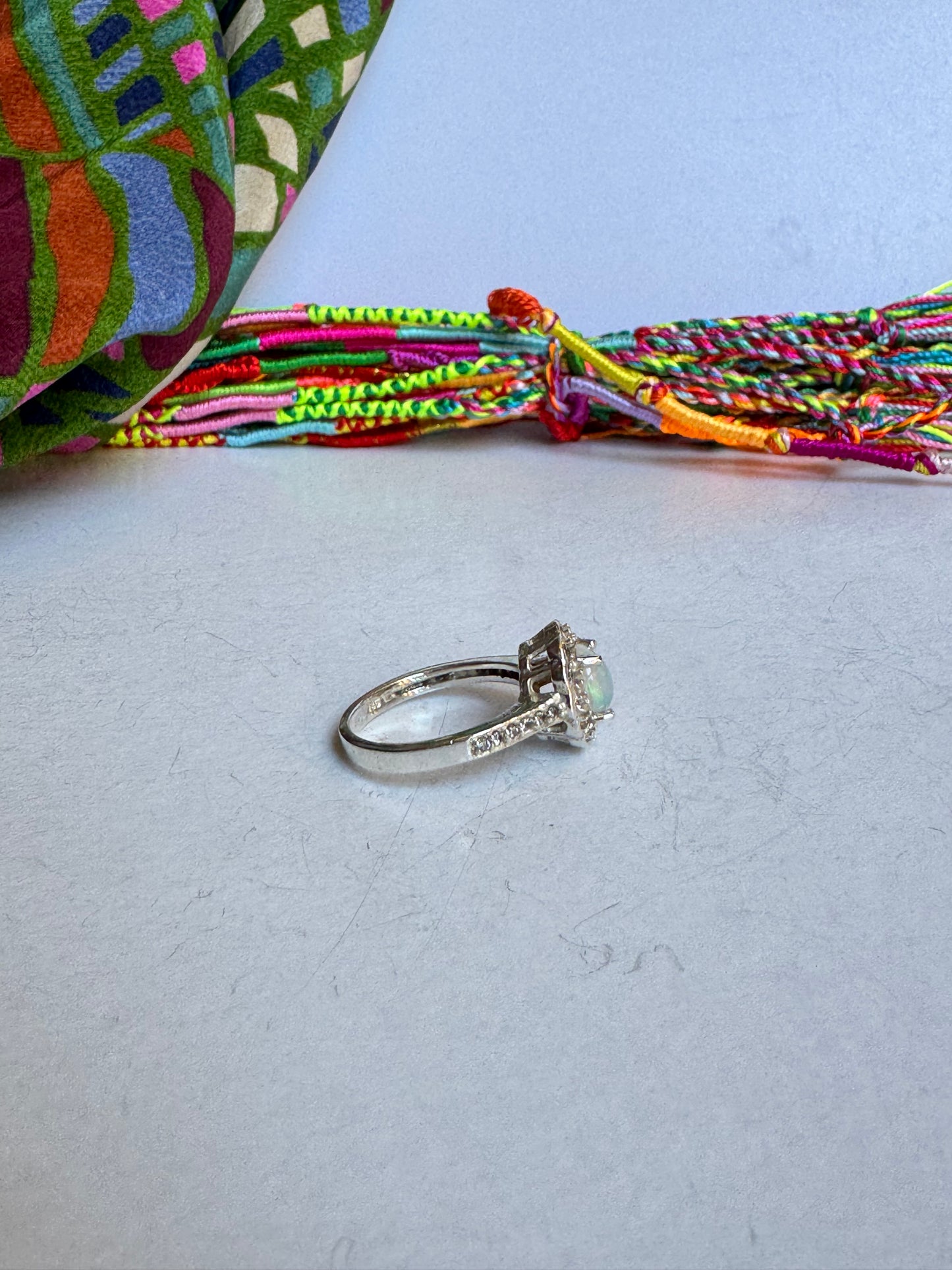 Anello argento 925 opale bianca e marcassiti misura 17 - 7OP