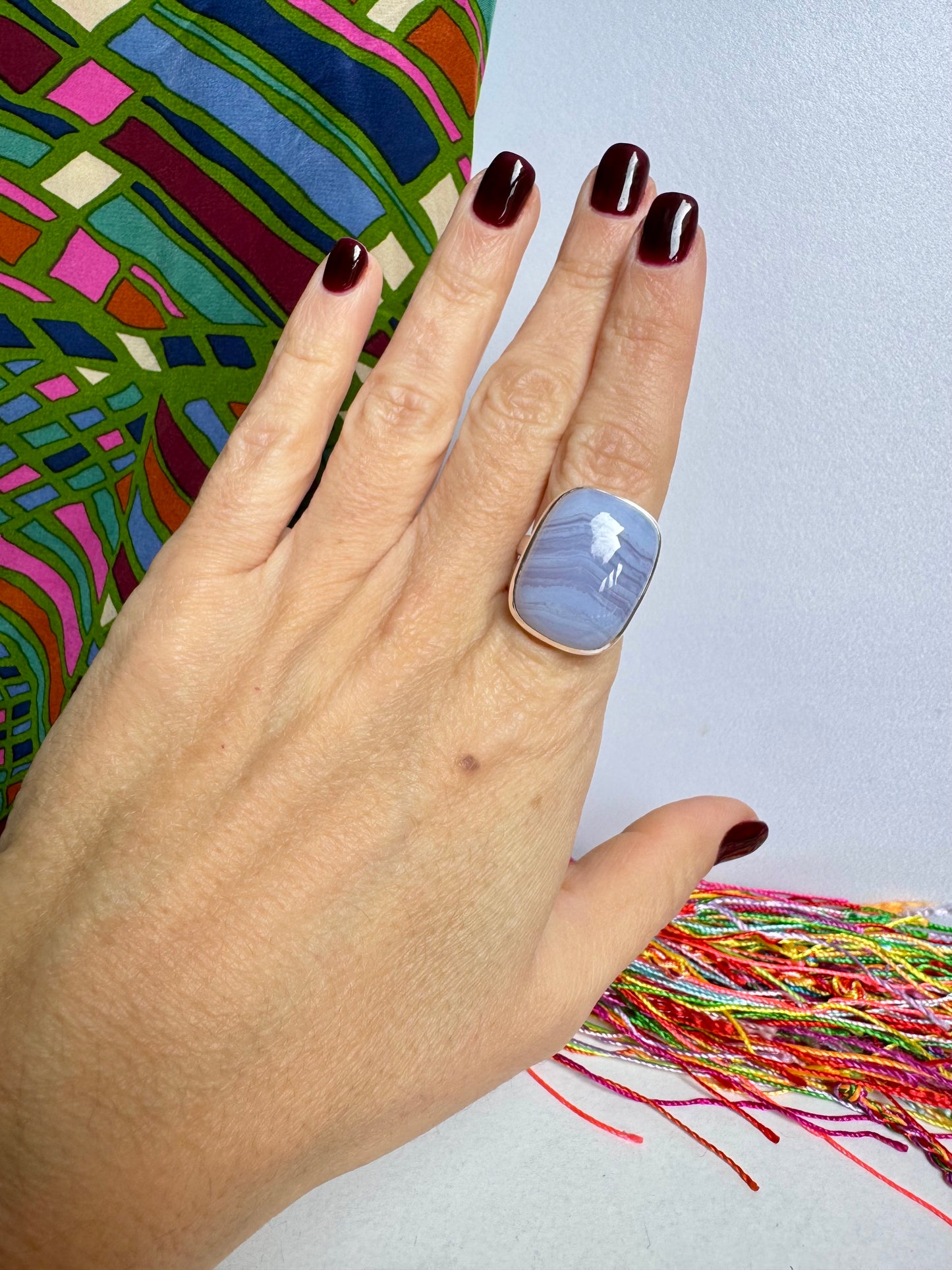 Ring Silber blauer Achat Größe 18/19 - 20K