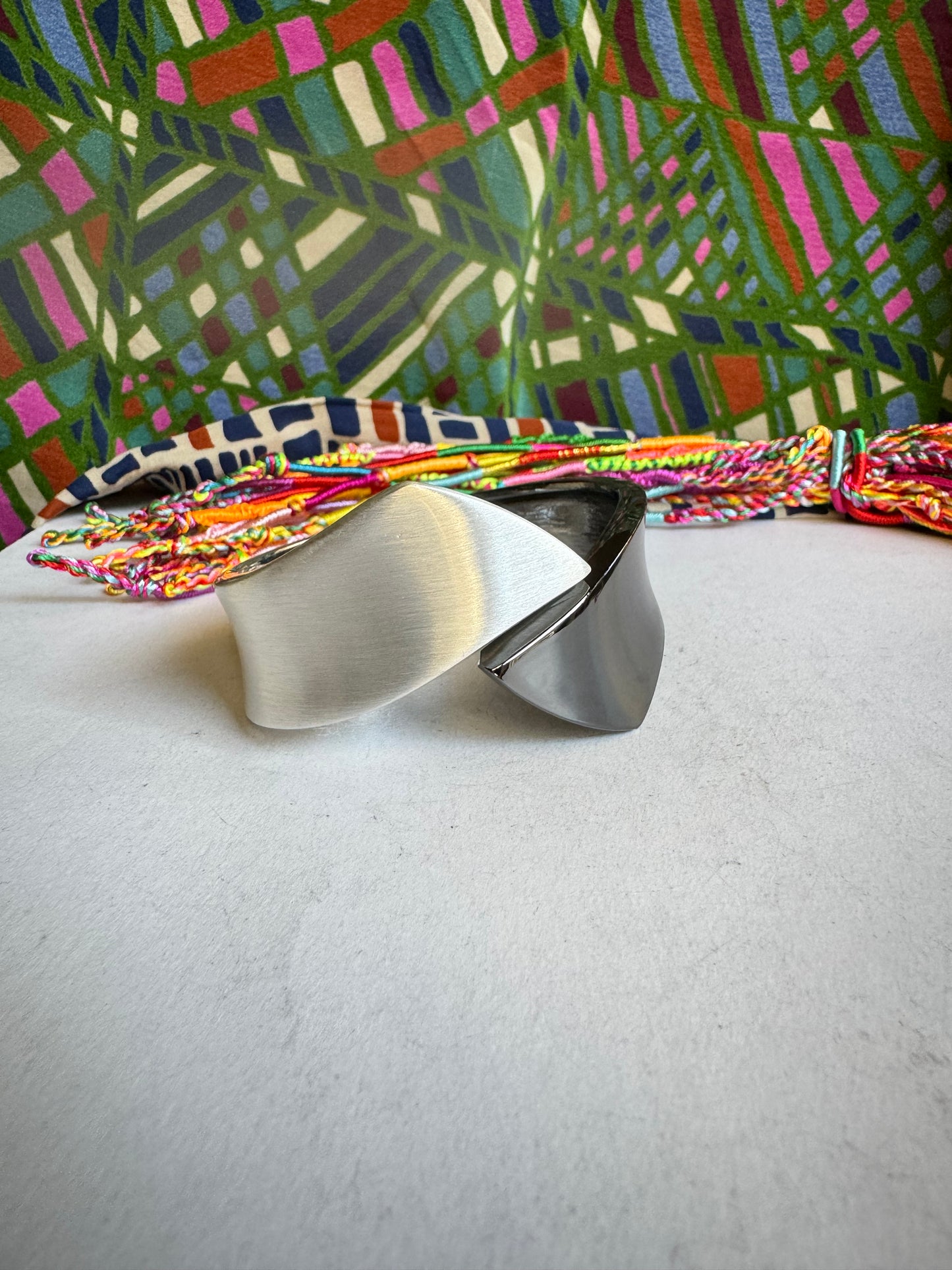 Anthracite and satin silver combo bangle bracelet