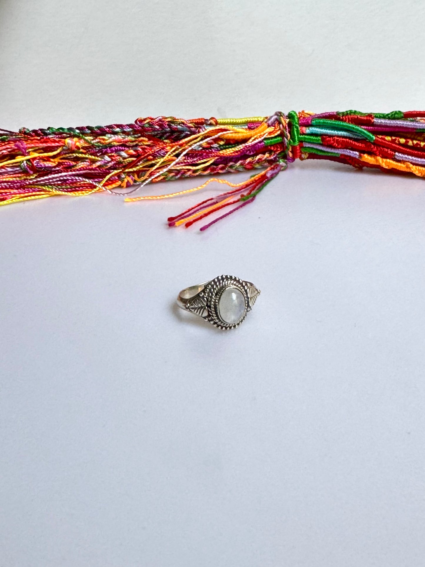 Anello argento 925 Pietra di luna arcobaleno misura 14 - 7SZ