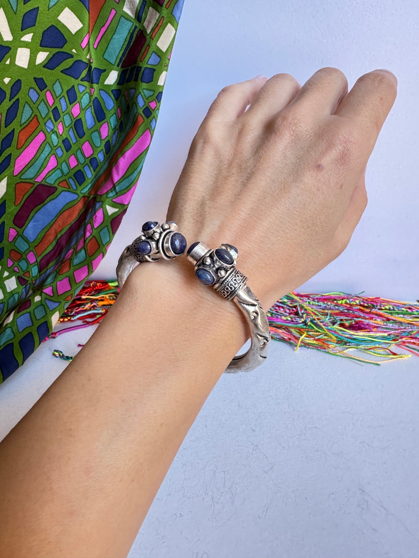 Bracciale boho argentato blu