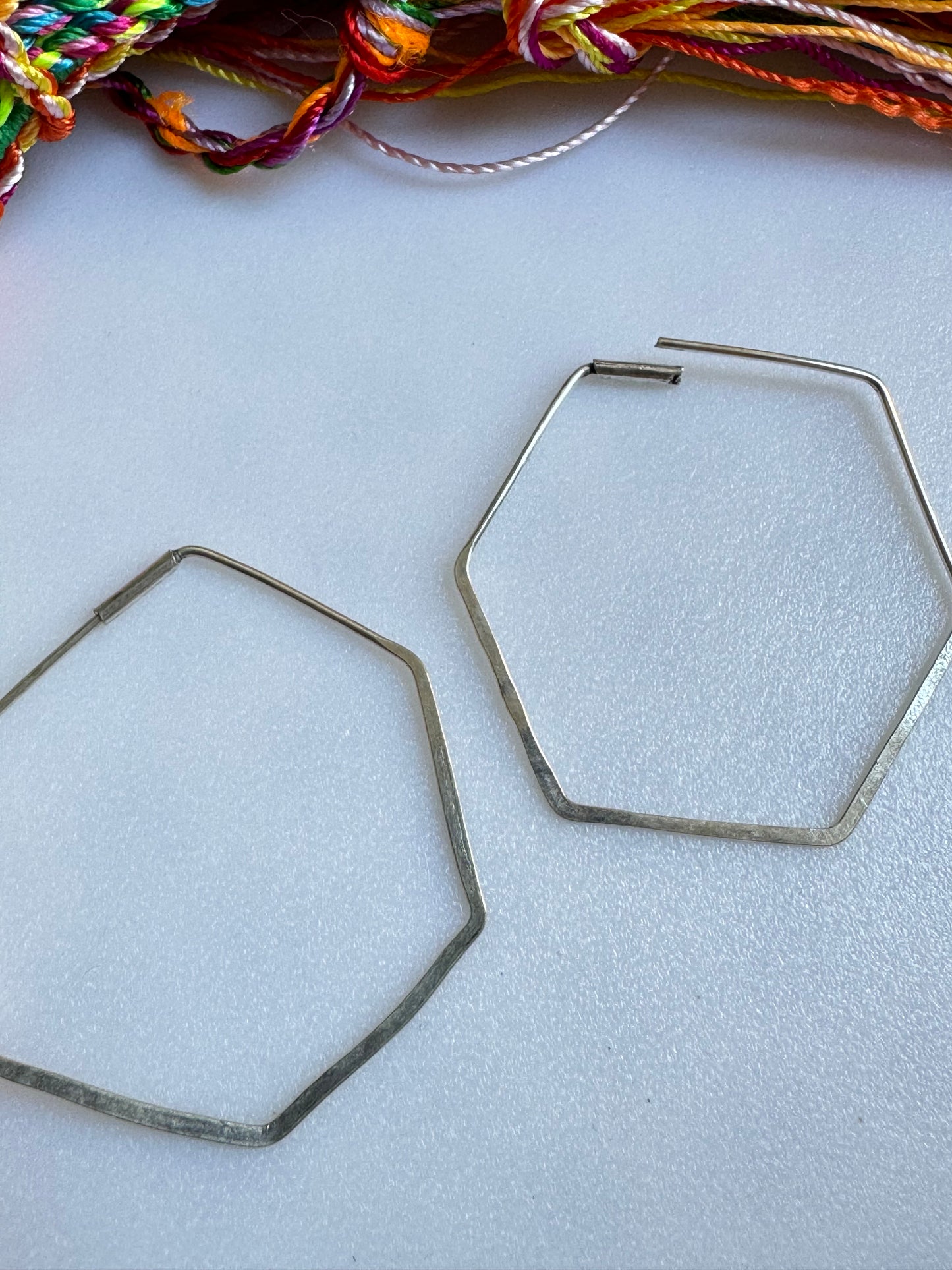 Silver Boho Hexagon Hoop Earrings