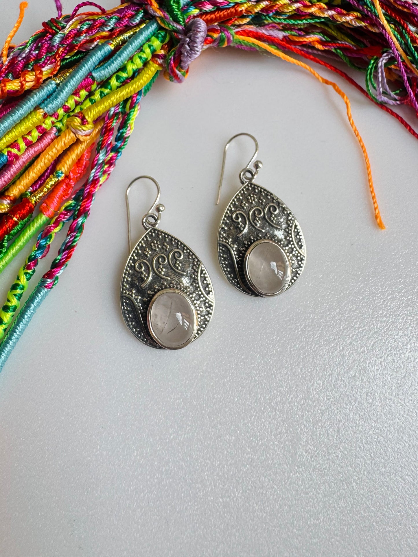 925 silver earrings with rose quartz R54