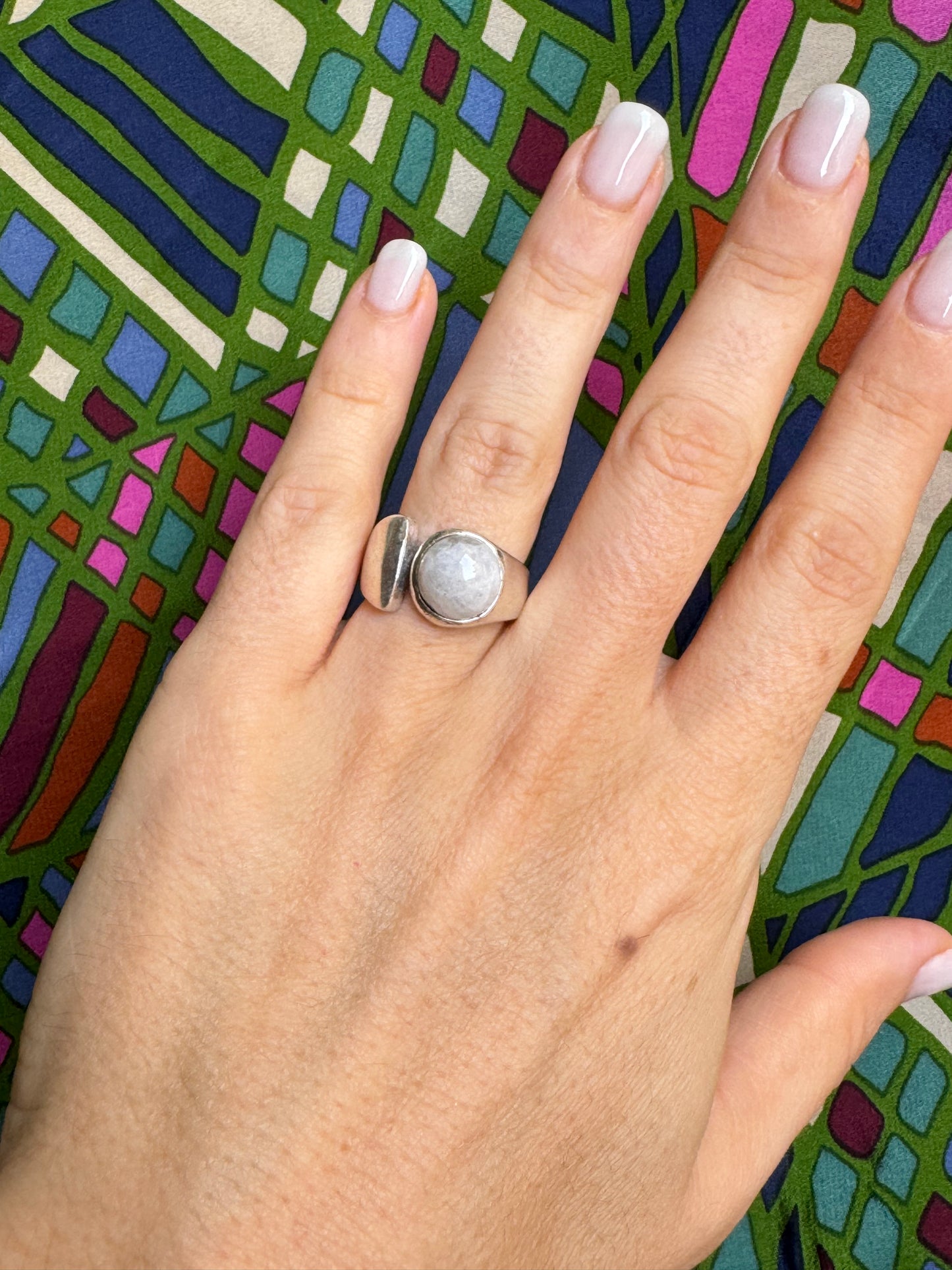 Boho silver moonstone ring