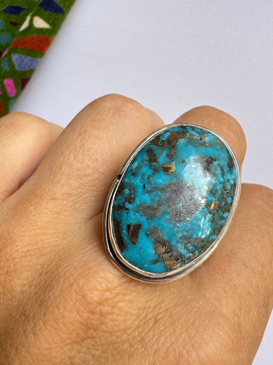 Anello argento 925 copper turquoise turchese misura 31 7V