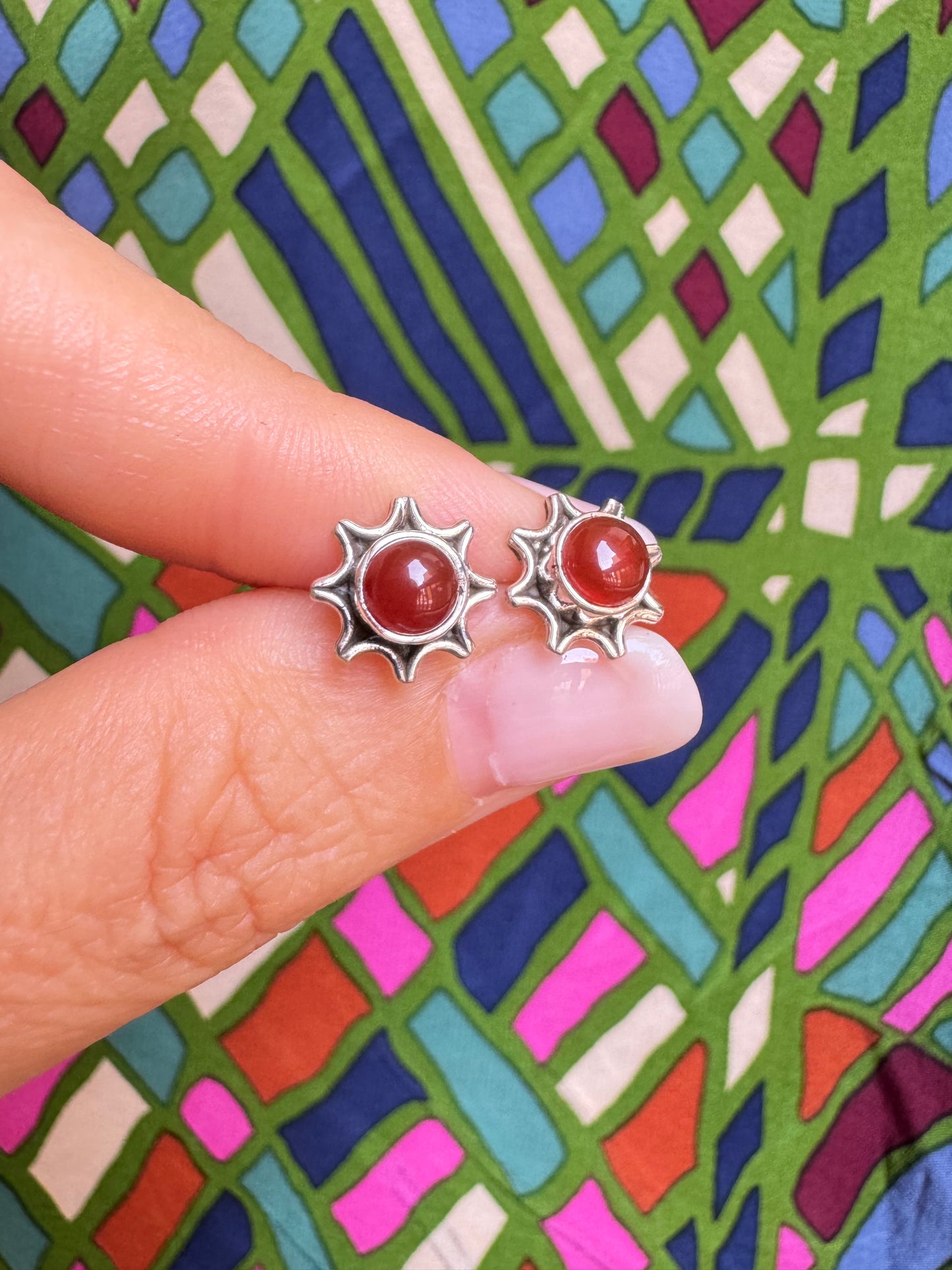 Mini lobe earrings 925 silver carnelian