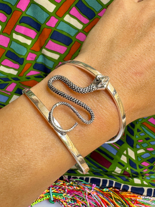 Silver snake boho bangle bracelet