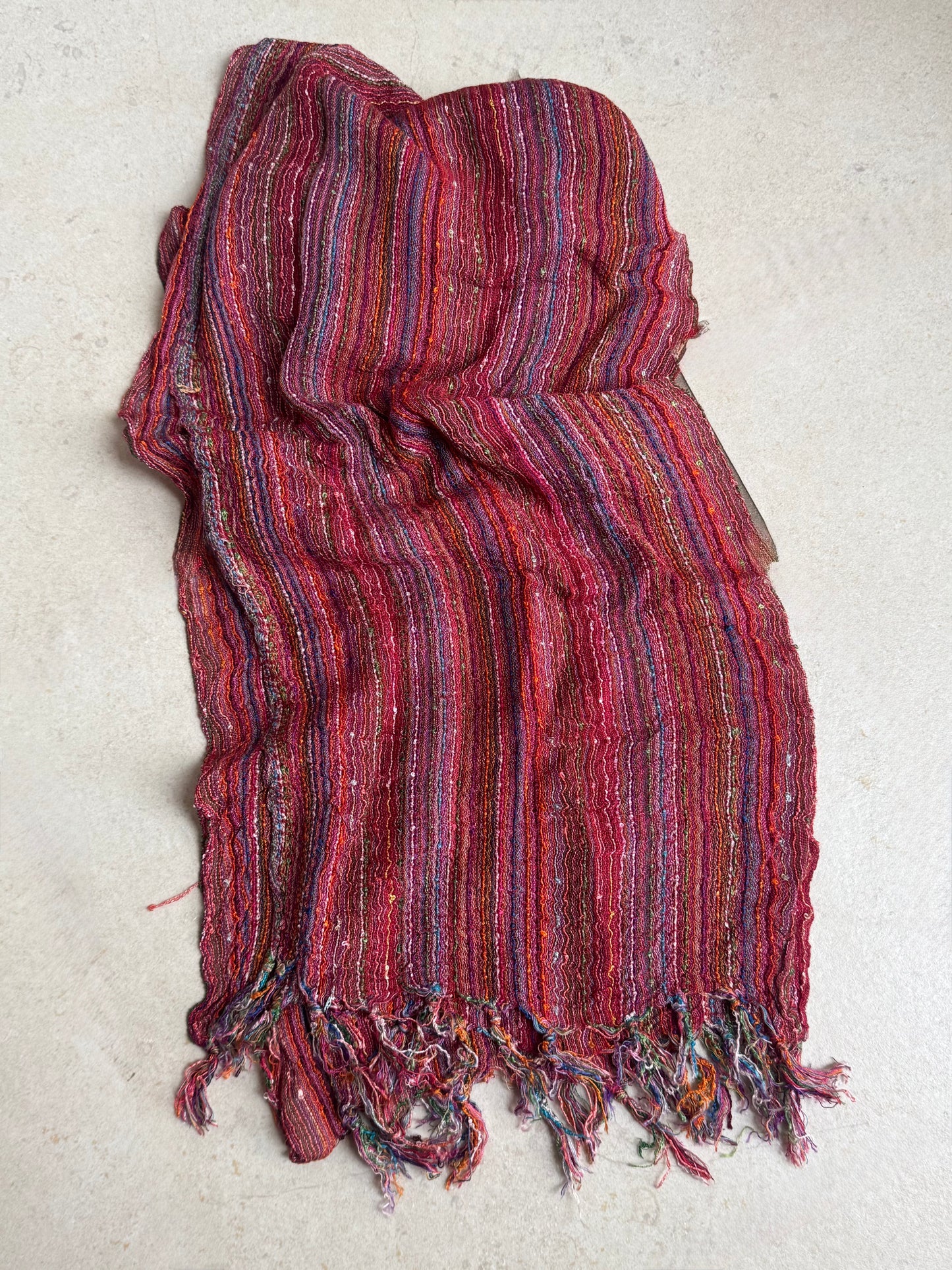 Pashmina sciarpa India multi righe fucsia