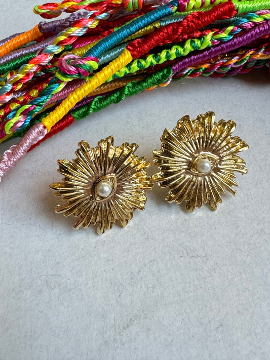 Golden Turkish sun eye pearl earrings