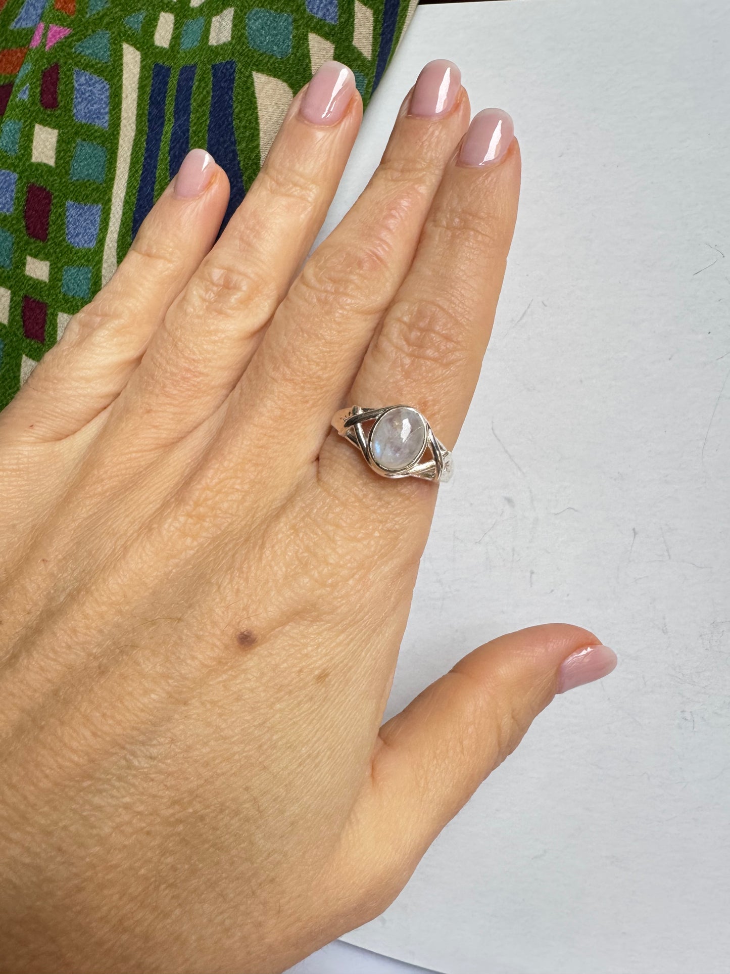 Anello argento 925 Pietra di luna arcobaleno misura 17 - 6SZ