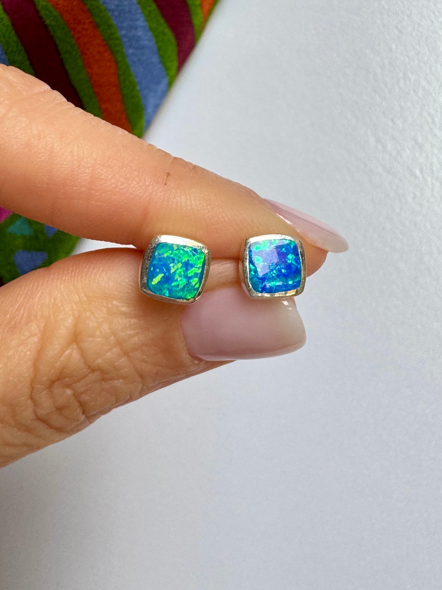 Orecchini lobo argento 925 opale azzurro