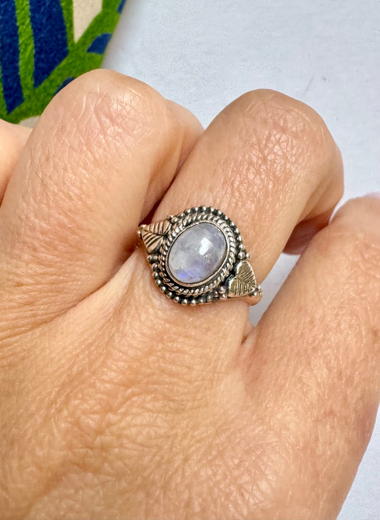 Anello argento 925 Pietra di luna arcobaleno misura 14 - 7SZ