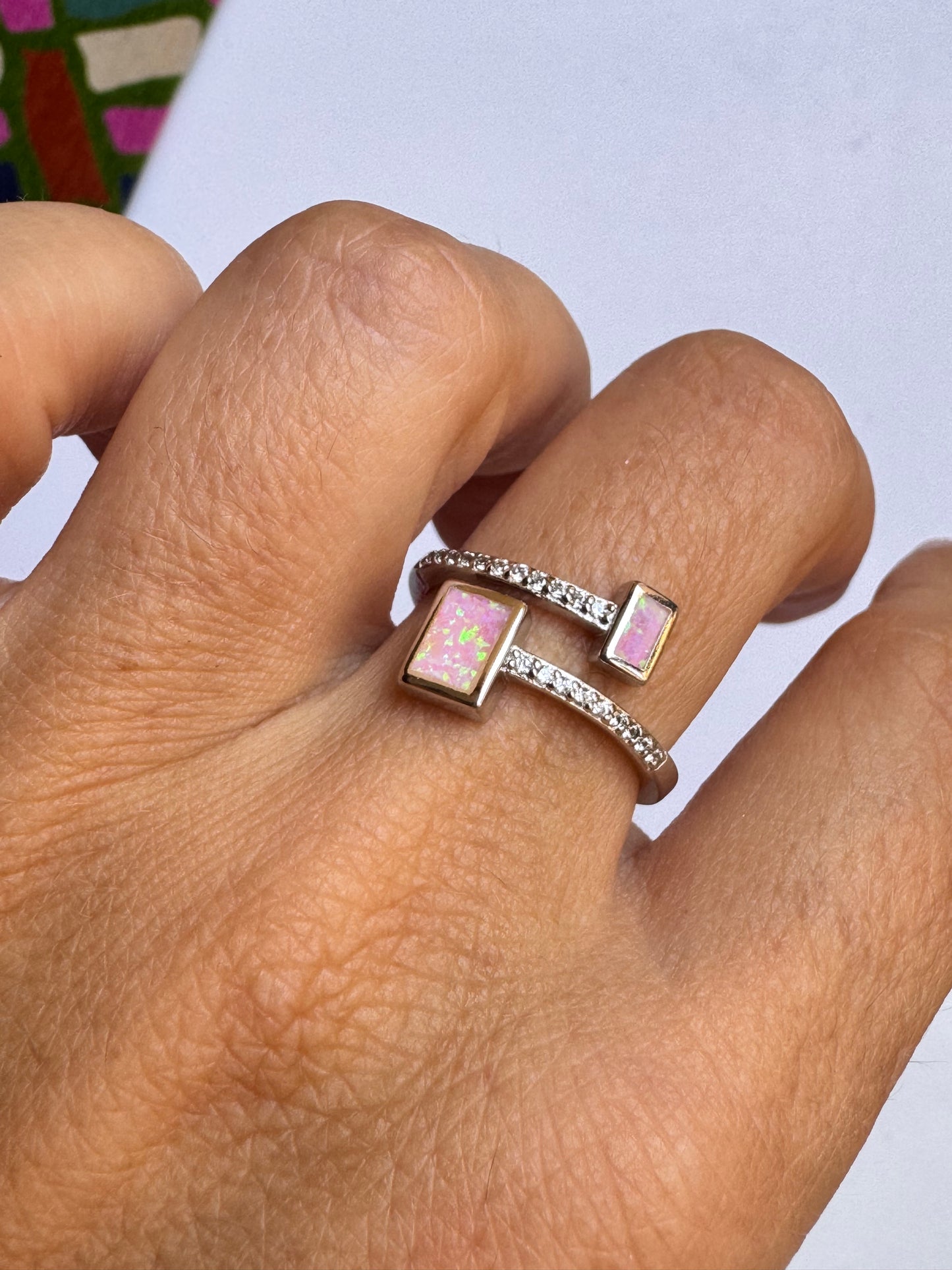 Anello argento 925 opale rosa misura 17  18OP