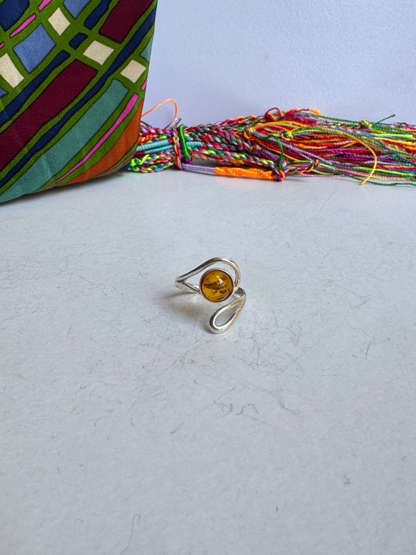 Anello argento 925 ambra misura 15 regolabile 34AMB