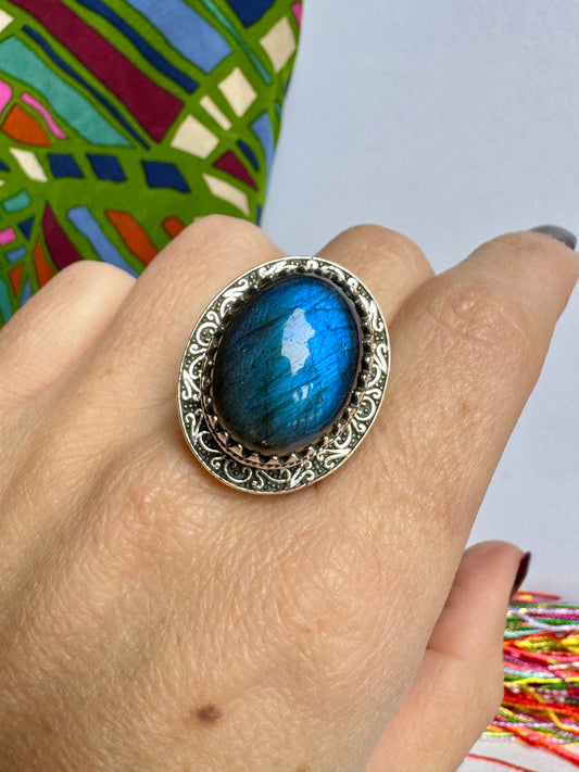 Anello argento 925 labradorite misura 23 - 13K