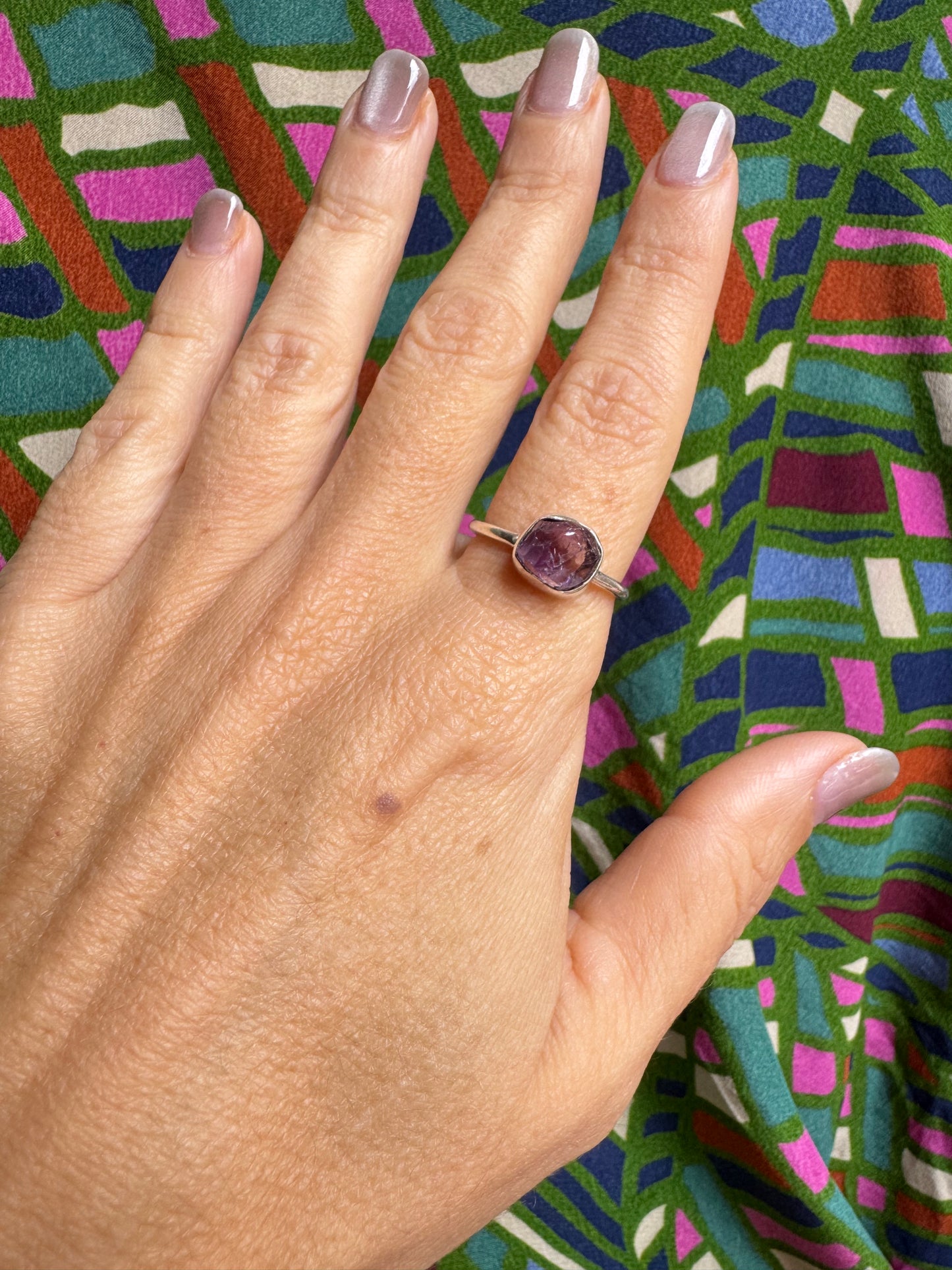 925 silver ring with raw amethyst, size 18 - 11A