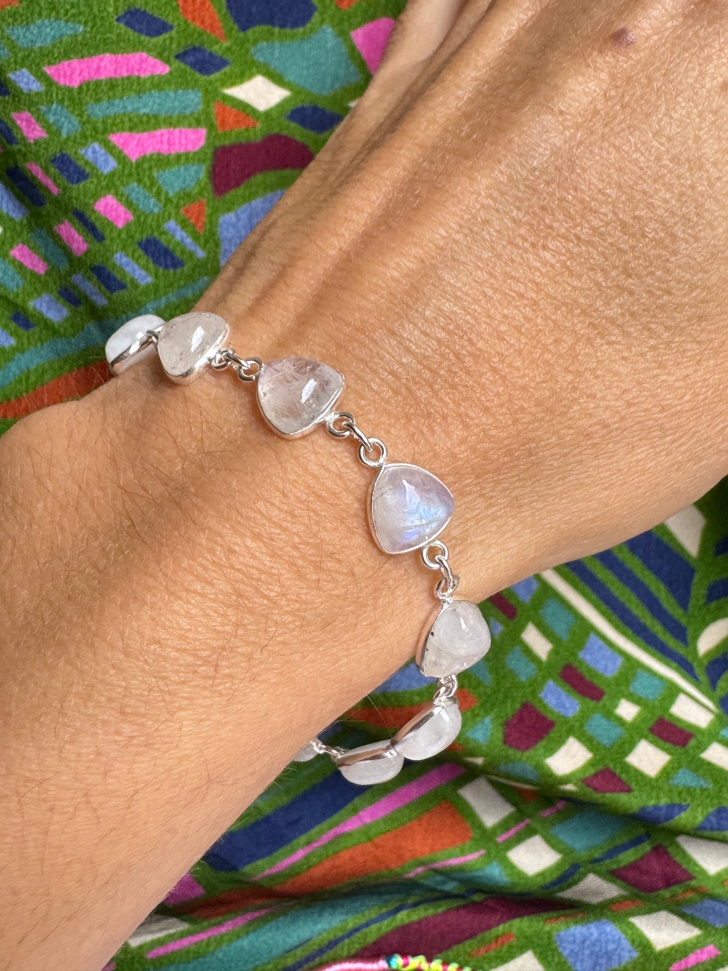 925 silver rainbow moonstone bracelet B69