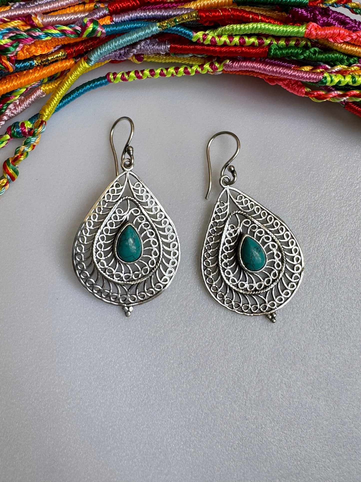 Turquoise silver boho earrings