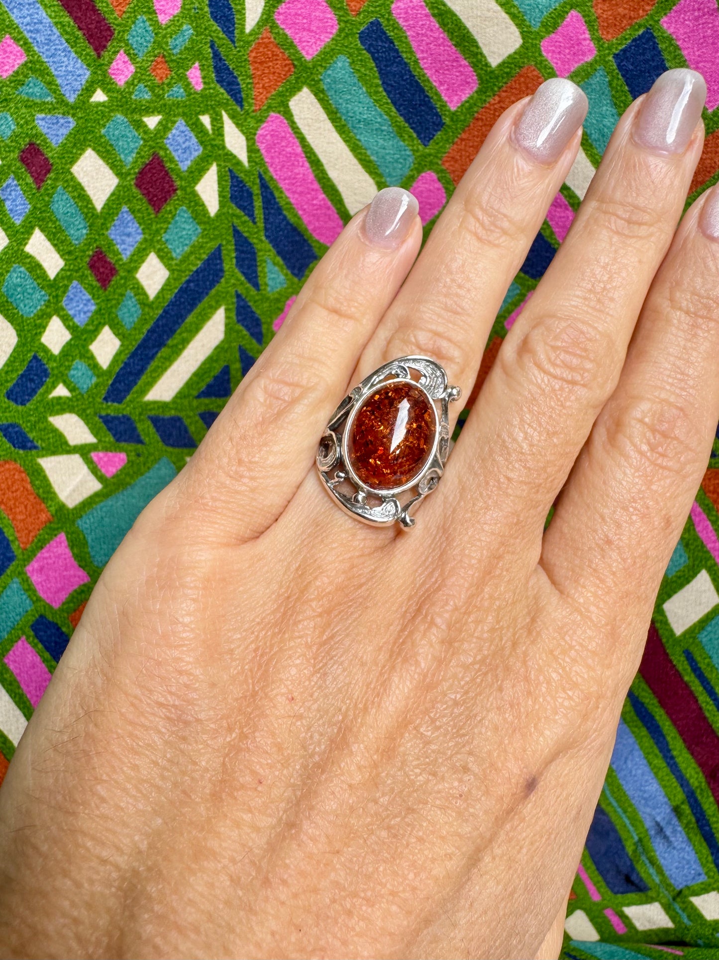 925 silver amber ring size 11 50A