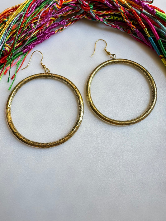 Boho earrings golden hoops hanging thin decorated