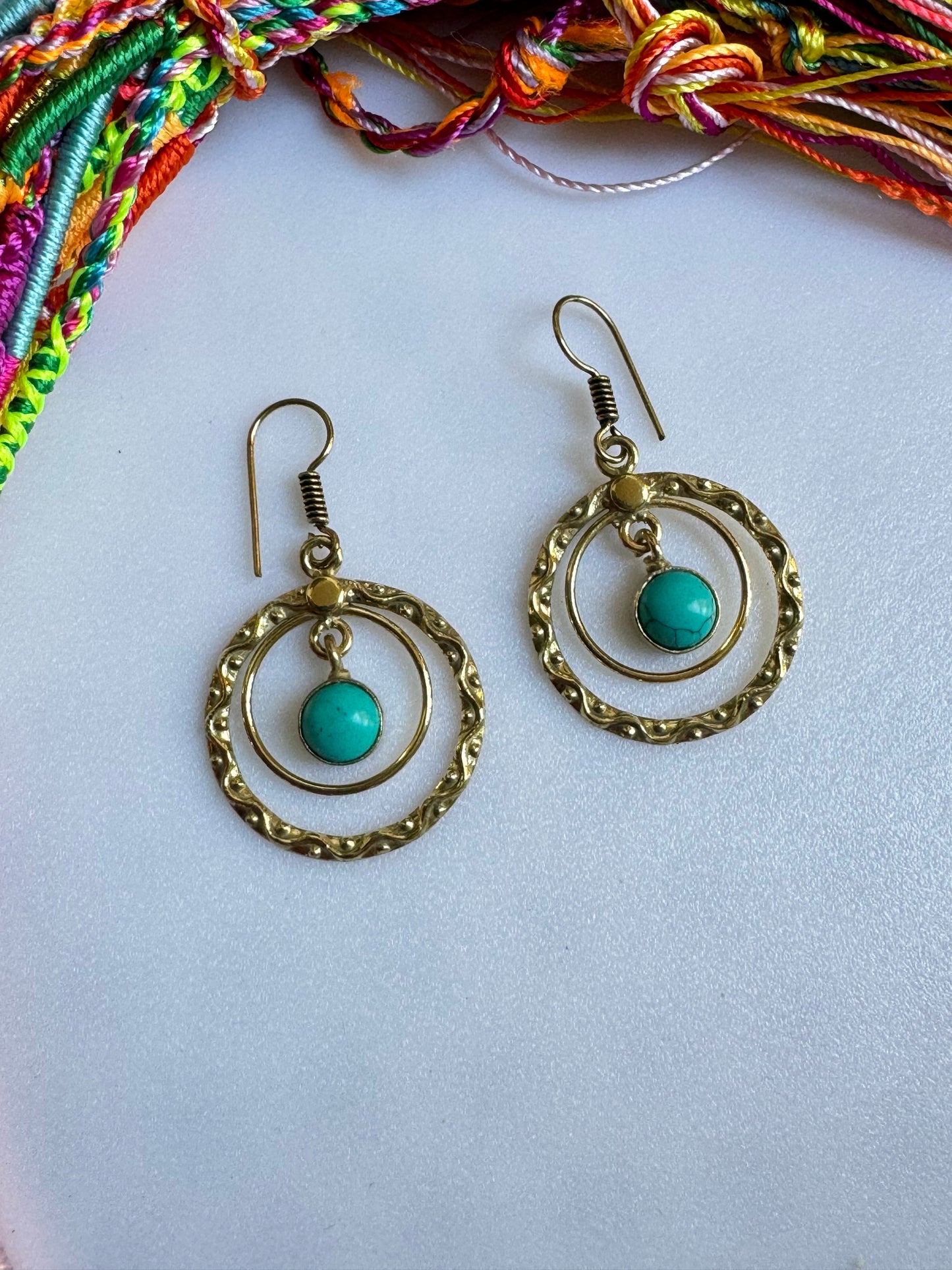 Turquoise golden boho earrings