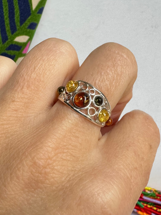 Anello argento 925 ambra misura 15 regolabile 23AMB