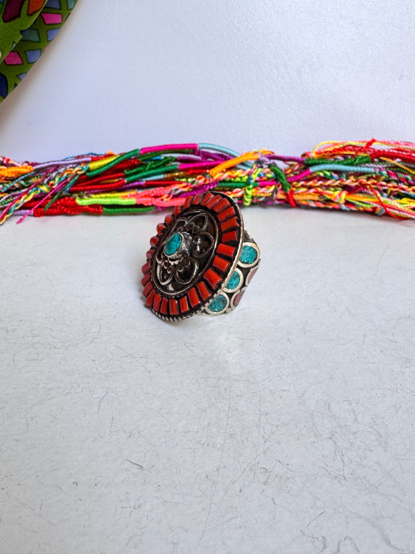 Anello nepalese mosaico vintage misura 22 regolabile
