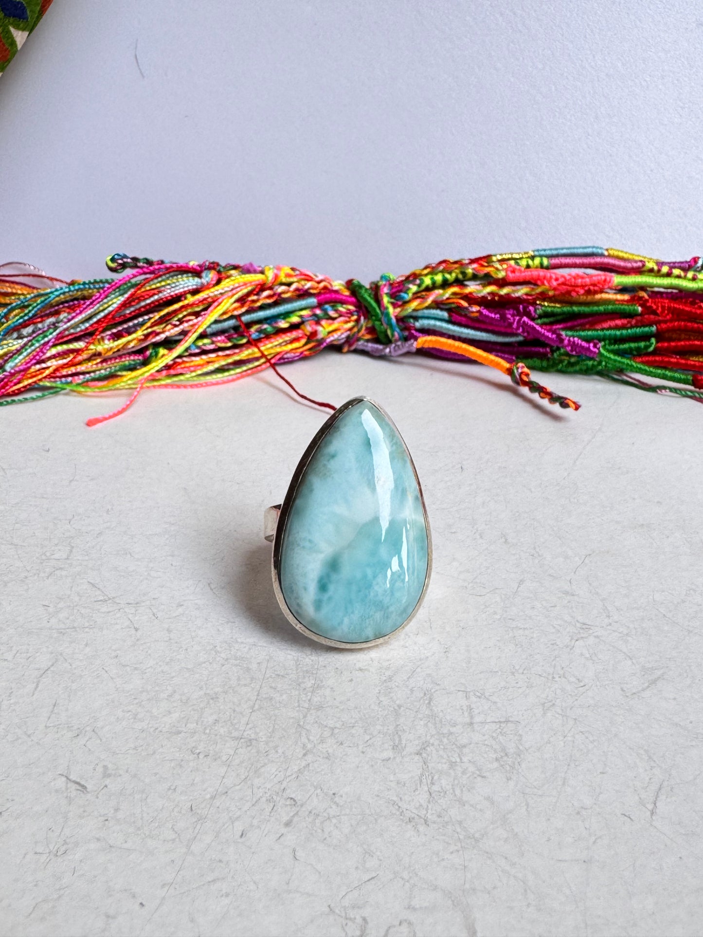 Anello argento 925 larimar misura 21 regolabile 3V
