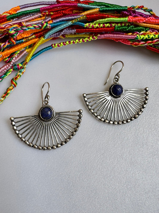 Boho silver lapis fan earrings