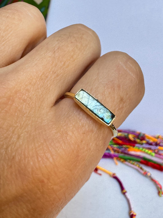 Boho-Ring vergoldet Labradorit Größe 18