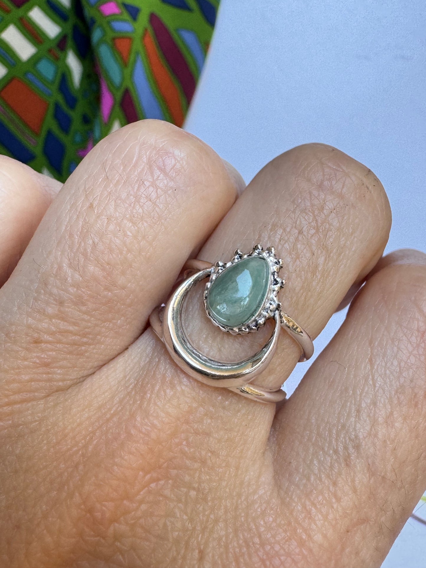 Anello boho argentato amazzonite